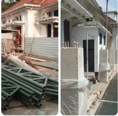 Proyek Pembangunan Kanopi Pengadilan Negeri Surabaya Mepet Sekali Dengan Gedung Cagar Budaya
