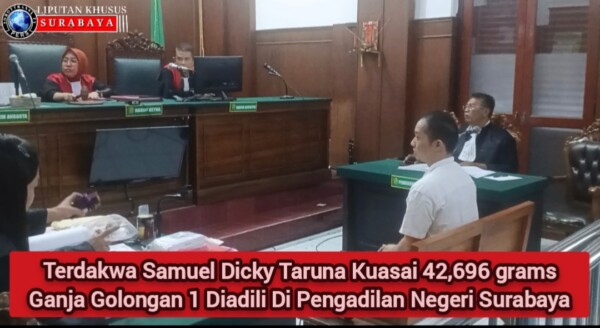 Terdakwa Samuel Dicky Taruna Kuasai 42,696 grams Ganja Golongan 1 Diadili Di Pengadilan Negeri Surabaya