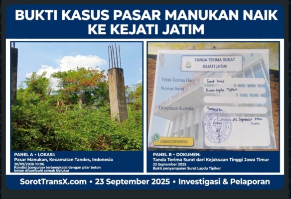 RESMI NAIK KE KEJATI Kasus Pasar Mangkrak 17 Tahun Manukan Kulon Dilaporkan ke Aspidsus Kejati Jatim